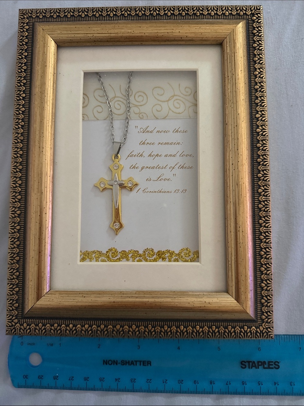 Decorative Gold Frame with Gold Cross Wall Art